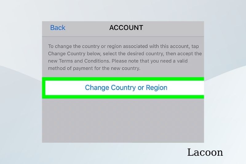 Tap Change Country or Region